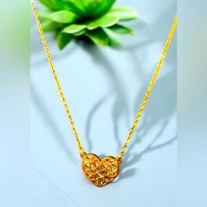 Stainless Steel Gold Hammered Heart Necklace, Small Heart necklace